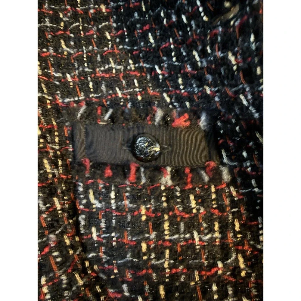 Talbots Blazer Jacket Womens 6P Black Tweed Button Front Pockets Collarless